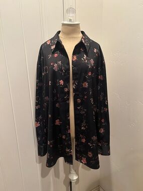 AllSaints Louisa Tanana Balck Floral Print Button-Up Blouse
